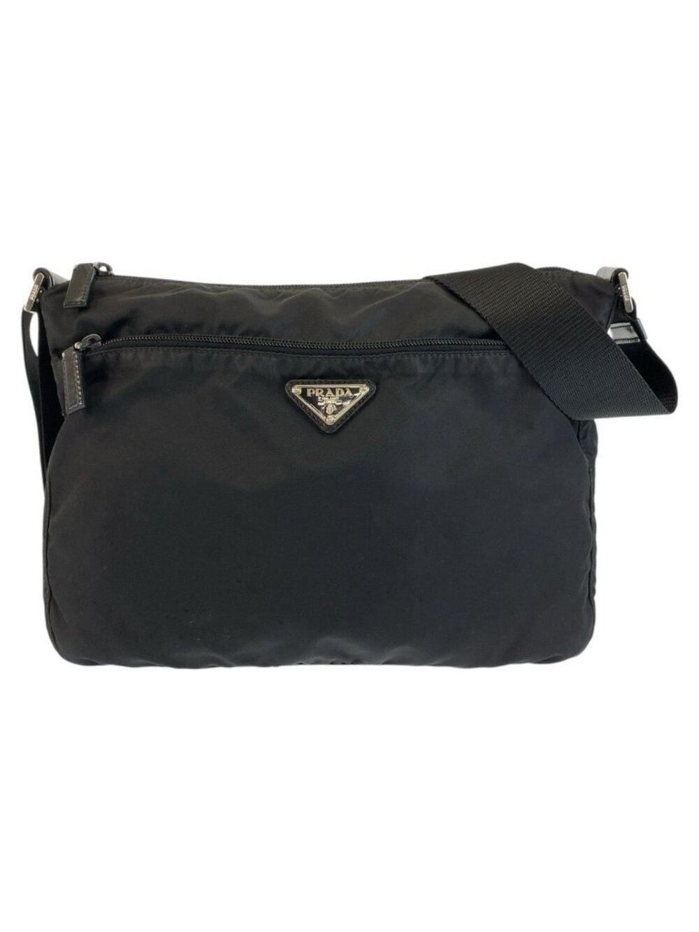 Prada Tessuto Black Silver Nylon Shoulder Bag Pochette